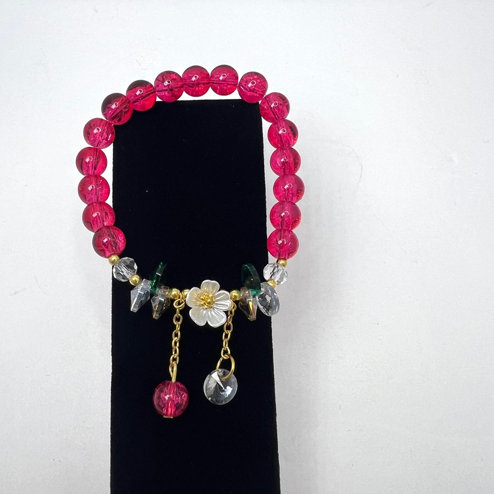 Pink Beaded Bracelet Fairy Lily of the Valley Charm Floral Coquette Whimsygoth